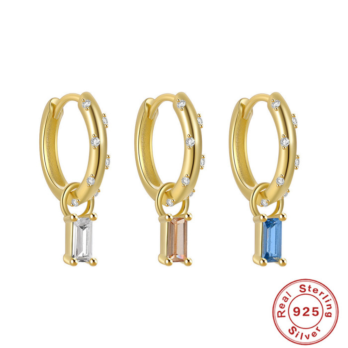 S925 Sterling Silver Personalized Colorful Diamond Square Earrings Hoop Earrings Classic Hoop Jewelry Hot Selling in Europe and America