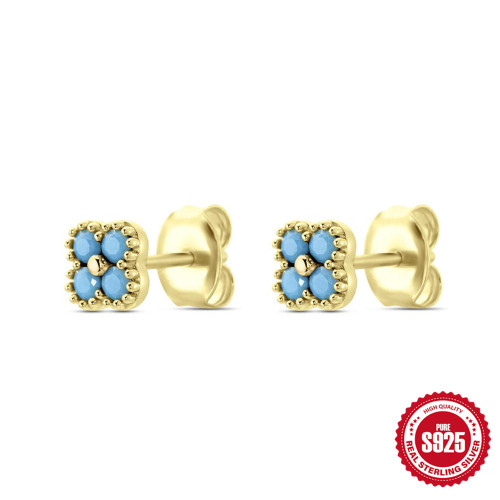 European and American Fashion Hot-Selling Ins Style Turquoise Petal Earrings S925 Sterling Silver Inlaid Diamond Earrings Niche Jewelry Ear Accessories