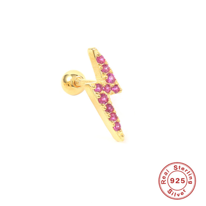 S925 Sterling Silver Single Lightning Bolt Diamond-Studded Threaded Earrings European and American Best-Selling Personality Trendy INS Cartilage Piercing Ear Jewelry