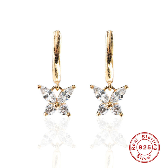 S925 Sterling Silver Creative Simple Butterfly Inlaid Diamond Earrings Ear Clips European and American Hot Sale Personality Temperament Fashionable Hoop Earrings