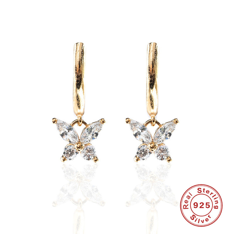 S925 Sterling Silver Creative Simple Butterfly Inlaid Diamond Earrings Ear Clips European and American Hot Sale Personality Temperament Fashionable Hoop Earrings