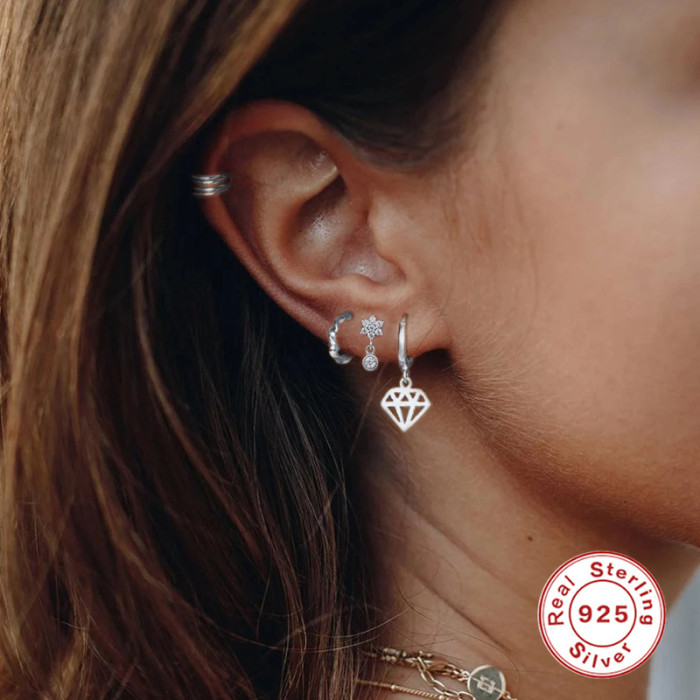 S925 Sterling Silver Ear Cuff Earrings INS Style Simple Niche Wave Pattern Twisted Rope Mini Personality Silver Stud Earrings Jewelry