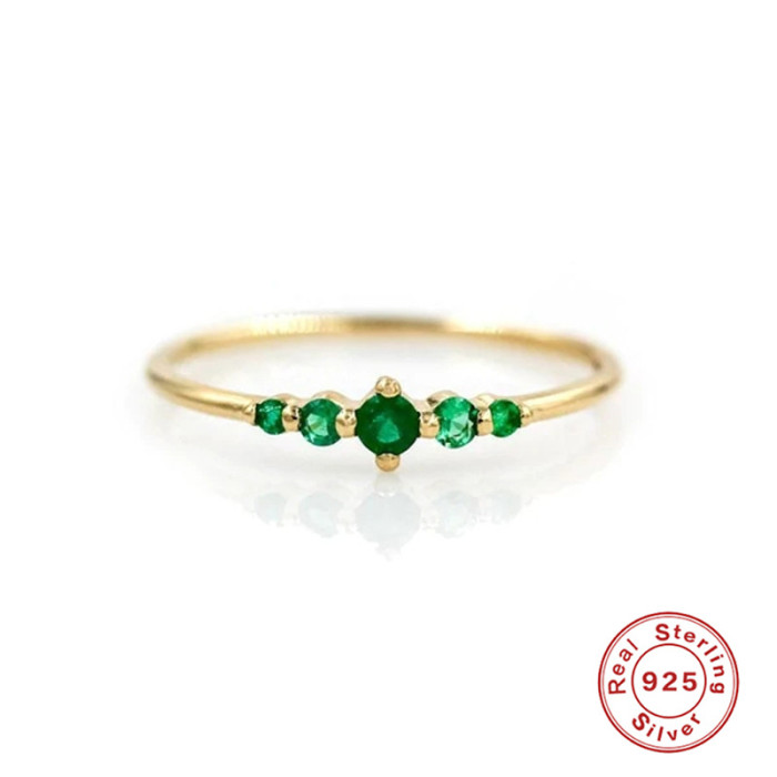 S925 Sterling Silver Geometric Double Layer Stone-Inlaid Couple Rings Hot Selling French Style Colorful Index Finge...