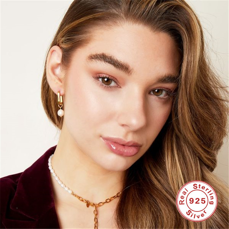 S925 Sterling Silver U-Shaped Pearl Inlaid Earrings Hoop Earrings Ear Clips Earrings European and American Hot Selling Elegant Niche Design Earrings