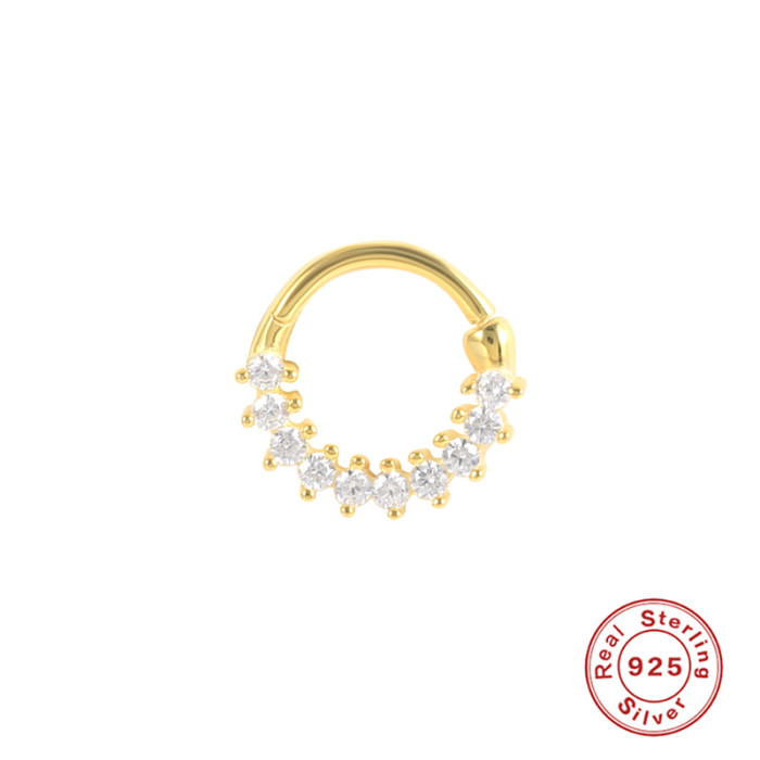 S925 Sterling Silver Single Row Diamond-Studded Piercing Cartilage Hoop European and American Best-Selling Personality INS Style Nose Ring Single Ear Bone Stud