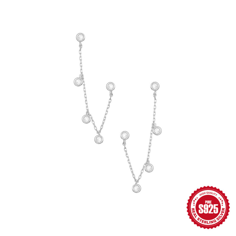 European and American Hot-Selling Pure Silver 925 Dot Zircon Pendant Earrings High-End Fashion Tassel Earrings Stud Jewelry for Women