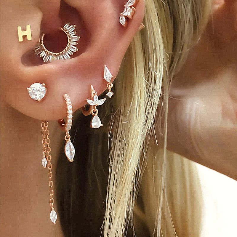 S925 Sterling Silver Water Drop Horse Eye Hoop Earrings European American French Style Inlaid Diamond Elegant Fashion Ins Earrings for Women