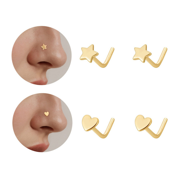 S925 Sterling Silver Nose Stud L Rod Inlaid Zircon Flower Nose Stud Amazon Hot Sale Personalized Nose Jewelry Body Piercing Accessories