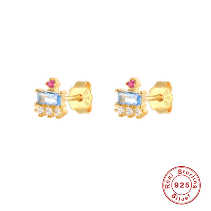 S925 Sterling Silver INS Geometric Mini Flower-shaped Diamond-studded Earrings European and American fashion casual Best-selling Personalized easiest for match Earrings