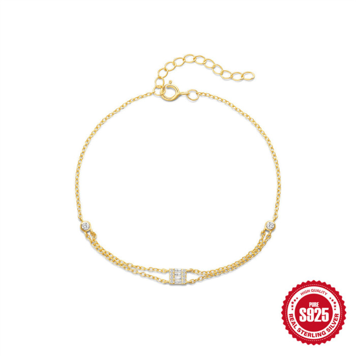 S925 Sterling Silver Creative Layered Double Layer Stone-Studded Versatile Bracelet Korean Version Niche Design Hig...