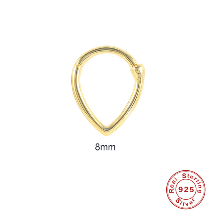 S925 Sterling Silver Egg-Shaped Smooth Piercing Cartilage Hoop Nose Stud Cross-Border Trendy Personality European and American INS Style Earrings Nose Ring