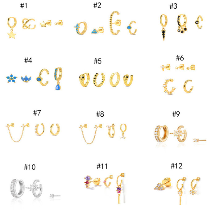 European and American Trendy INS Style Earrings Set Hot Selling on AliExpress Inlaid Brass Layered Women's Jewelry