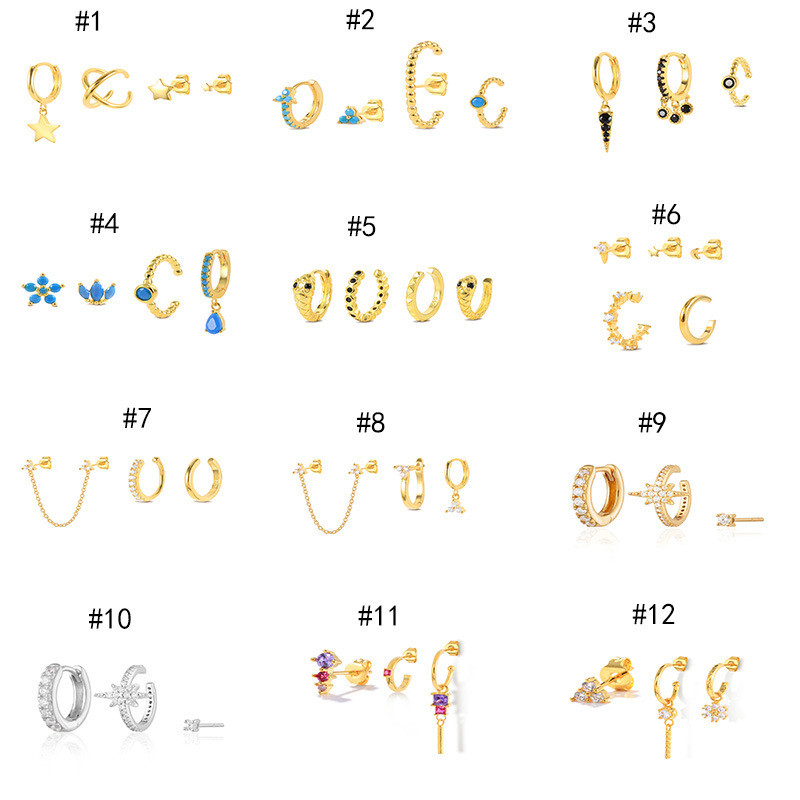 European and American Trendy INS Style Earrings Set Hot Selling on AliExpress Inlaid Brass Layered Women's Jewelry