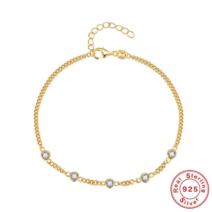 S925 Sterling Silver Single Row Stone-Studded Pentagram Circle Bracelet Elegant Jewelry Korean Version Niche Design...