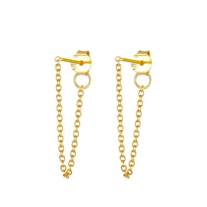S925 Sterling Silver Earrings Minimalist Chain Back Hanging Ear Line European and American Hot Selling Ins Style Creative Fashionable Elegant Earrings