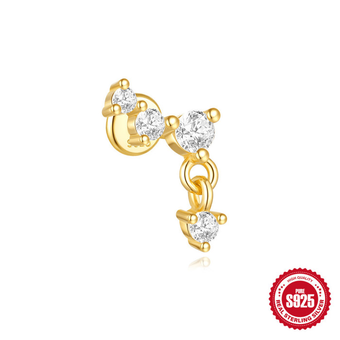 S925 Sterling Silver Moon Star Inlaid Diamond Flat Soft Bone Spiral Piercing Ear Bone Stud European and American Daily Wear Ear Jewelry