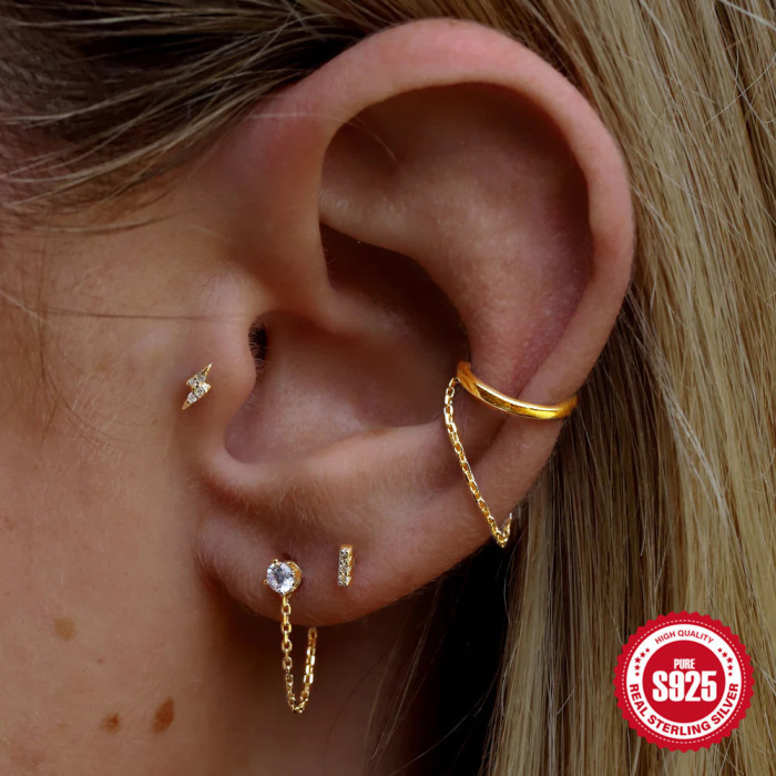 S925 Sterling Silver Classic Four-Prong Inlaid Diamond Chain Tassel Earrings for Women Korean Style Elegant Xiaohongshu Hot-Selling Earrings
