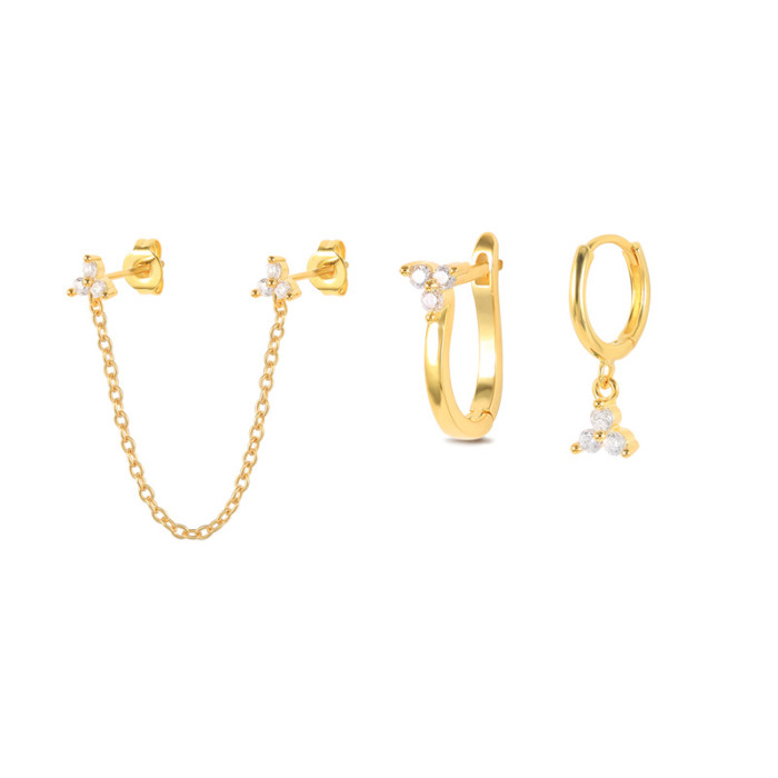 European and American Trendy INS Style Earrings Set Hot Selling on AliExpress Inlaid Brass Layered Women's Jewelry