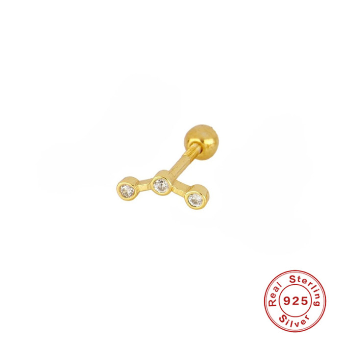 S925 Sterling Silver Mini Diamond-Studded Threaded Piercing Ear Bone Studs Piercing Earrings European and American Best-Selling Personality INS Style Earrings