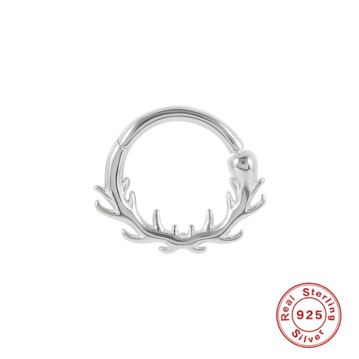 S925 Sterling Silver Branch Round Nose Ring Piercing Single Earring European and American Hot Trend Personality Creative Ear Bone Stud