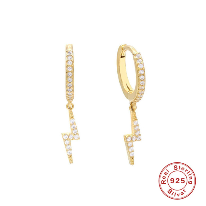European and American Bestselling S925 Sterling Silver Lightning Inlaid Diamond Earrings Ear Studs Ear Clips Amazon Hot Selling Fashion INS Style Ear Jewelry