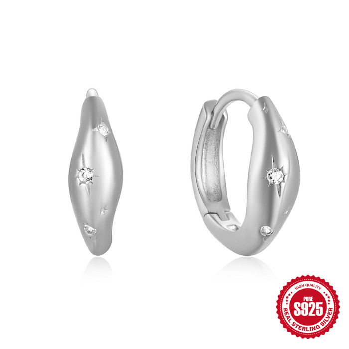 S925 Sterling Silver Irregular Star Earrings Ear Clips Fashion Ins Eight-Pointed Star Zircon Stone-Inlaid Hoop Earr...