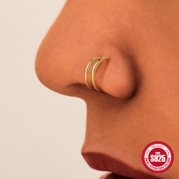 New 925 Sterling Silver Classic Smooth Braided Nose Ring Piercing Jewelry European and American Hot Selling INS Minimalist Style Nose Hoop Nose Clip