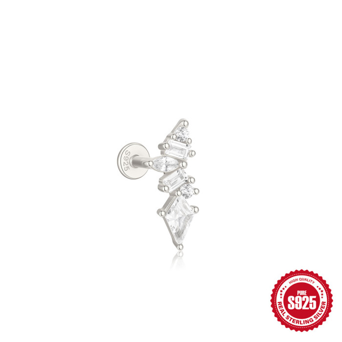 S925 Sterling Silver Heart Crown Inlaid Diamond Soft Bone Threaded Piercing Stud Earrings for Women European and American Hot-Selling Personality Ear Bone Stud