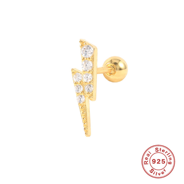 S925 Sterling Silver Single Piercing Lightning Spiral Earrings AliExpress Hot Sale Ins Style Simple Diamond-Studded Earrings
