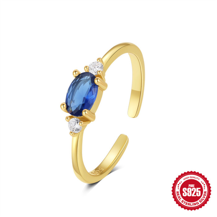New S925 Sterling Silver Bowknot Moon Colorful Diamond Open Ring European and American Hot-Selling High-End Opal Index Finger Ring