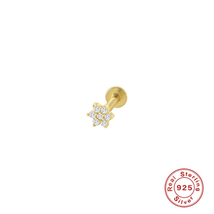 S925 Sterling Silver INS Creative Geometric Flower Flat Head Threaded Piercing Stud Earrings Jewelry European and American Hot Selling Ear Bone Stud