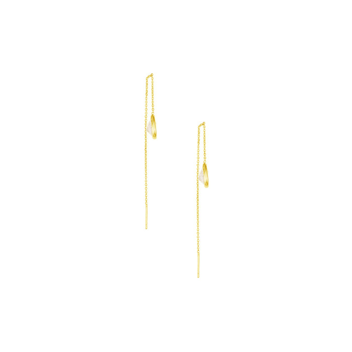 S925 Sterling Silver Gold Water Drop Threader Earrings European and American Fashion Ins Style High-end Versatile Socialite Elegant Earrings