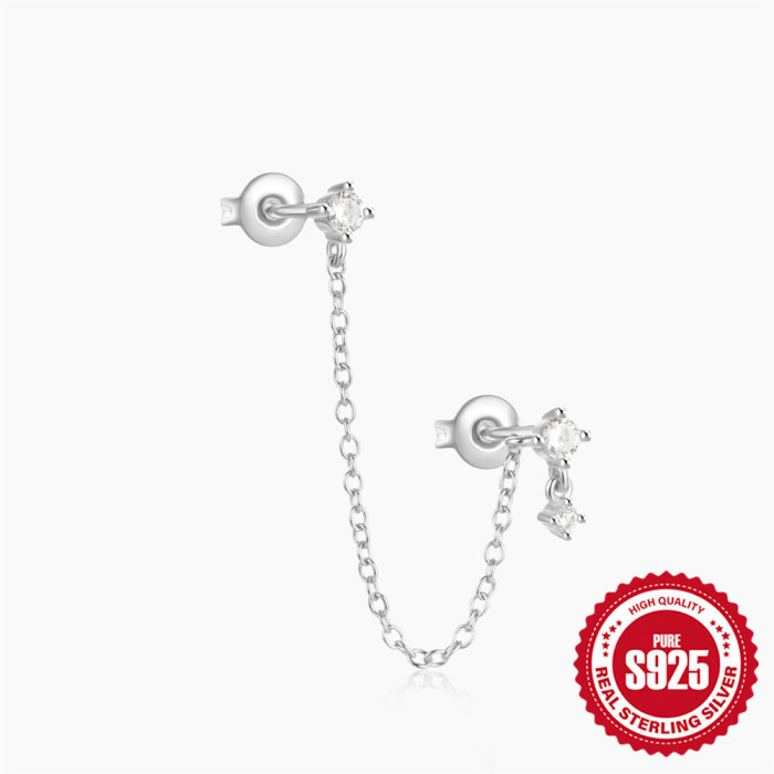 New 925 Sterling Silver Inlaid Diamond Five-Pointed Star Chain Tassel Ear Thread Earrings European and American Hot Selling INS Minimalist Style Earrings for Women