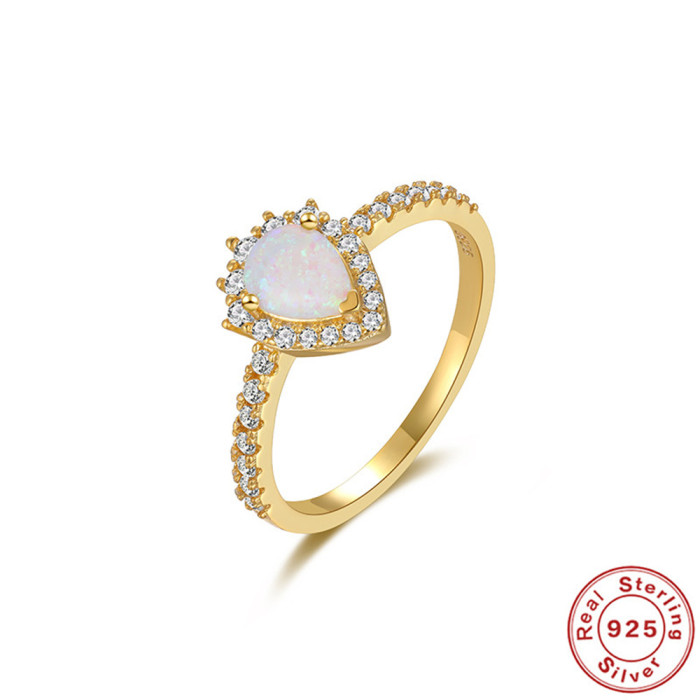 S925 Sterling Silver Opal Square Diamond Engagement Ring European and American Internet Celebrity Hot-Selling Daily Wear Ring Index Finger Ring