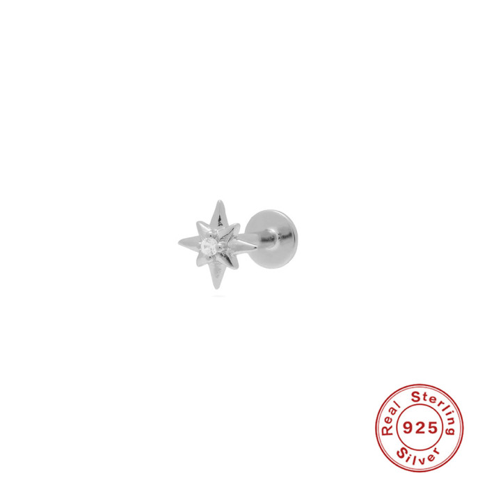 New S925 Sterling Silver Earrings 18G Flat Head Push Piercing Cartilage Earrings European and American Hot Selling Piercing Ear Lobe