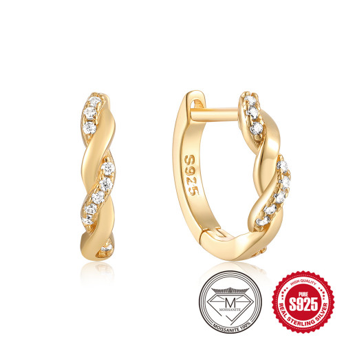 S925 Sterling Silver Earrings European and American Fashion Ins Style Classic Moissanite Ear Buckle Cross Versatile Sterling Silver Earrings Hoop