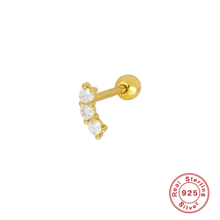 S925 Sterling Silver Pierced Earrings Single Row Inlaid Diamond Spiral Piercing Ear Bone Stud Cross-Border Bestselling Trendy Minimalist Style Earrings