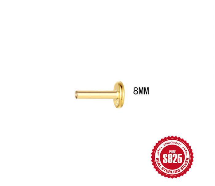 S925 Sterling Silver Flat Head Piercing Threaded Rod Accessories Hot Selling Multi-size Threaded Piercing Rod Earrings Accessories