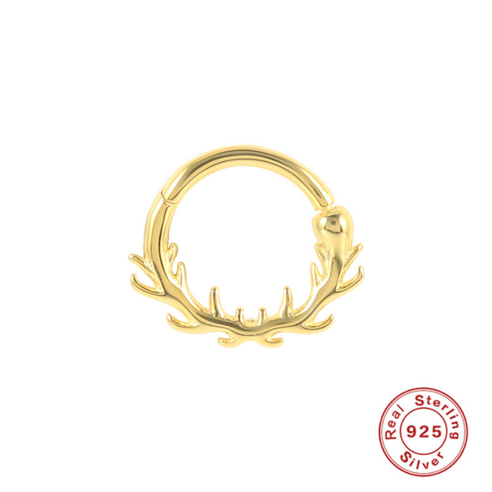 S925 Sterling Silver Branch Round Nose Ring Piercing Single Earring European and American Hot Trend Personality Creative Ear Bone Stud
