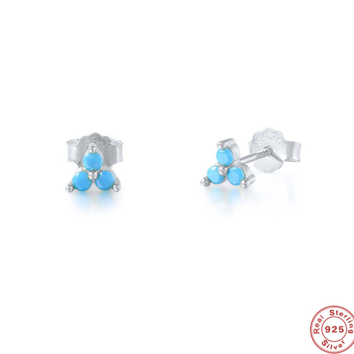 S925 Sterling Silver Geometric Lucky Clover Stone-Inlaid Light Luxury Earrings Bestselling Personality Simple Layer...
