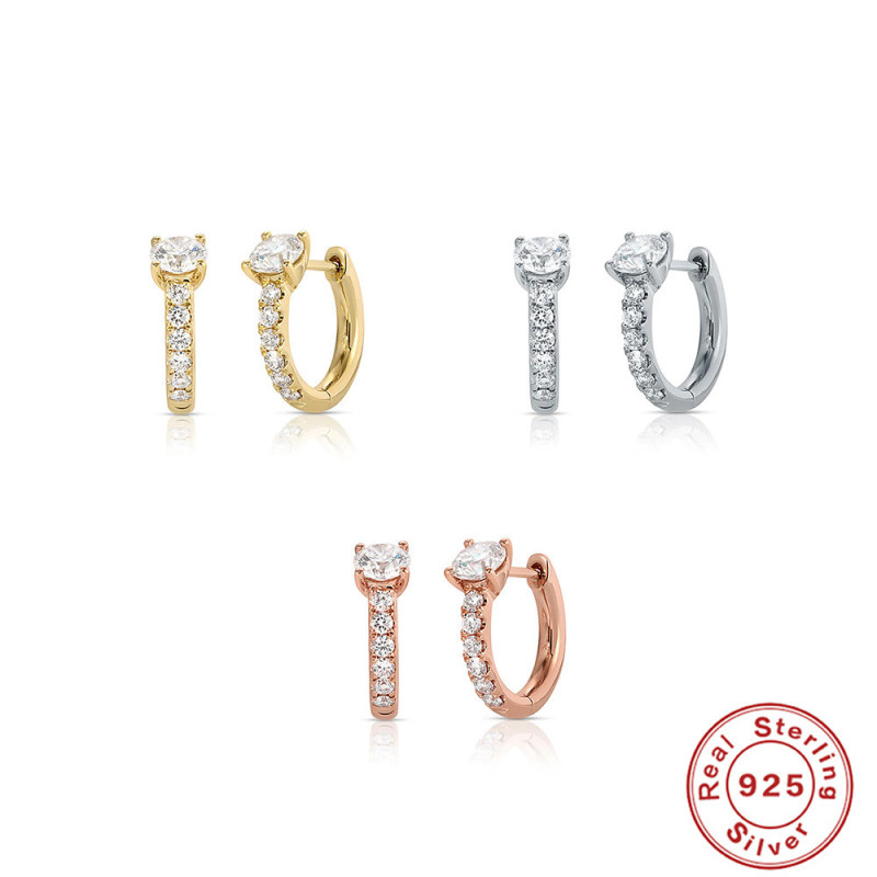 S925 Sterling Silver Inlaid Diamond High-end Earrings Hoop European and American Hot-selling Design Perfect Round Zircon Ins Style Earrings
