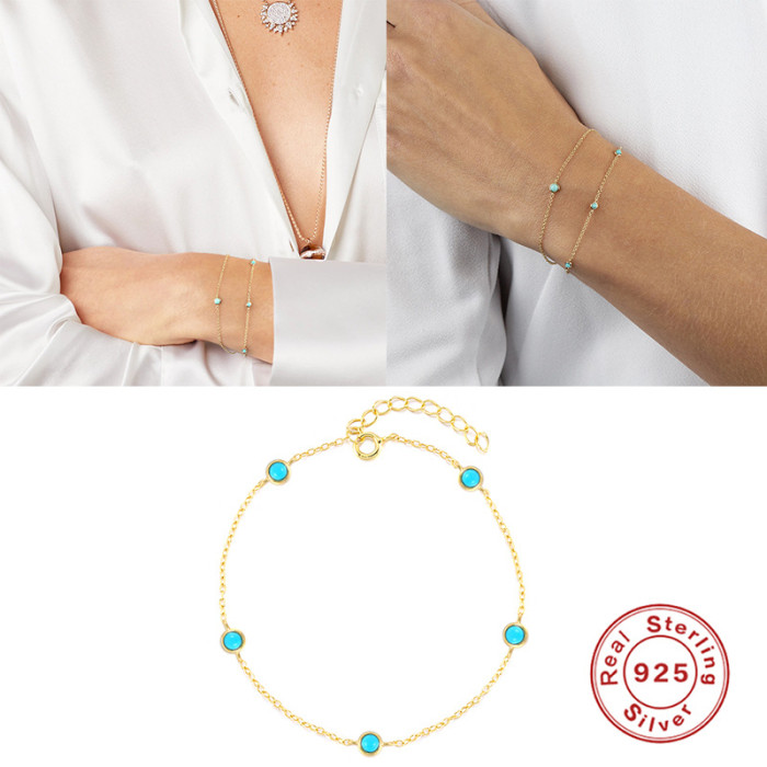 S925 Sterling Silver Elegant Super Shiny Turquoise Bracelet Korean and Japanese Light Luxury Fresh Creative INS Style Matching Jewelry