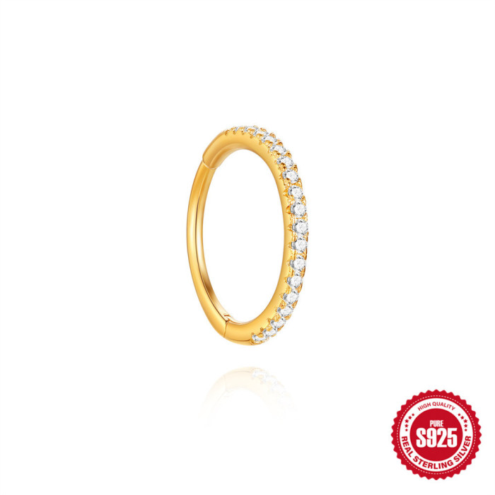 New European and American Fashion Simple Ins Style S925 Sterling Silver Cartilage Piercing Zircon Inlaid Diamond Hoop Earrings Ear Clips Earrings