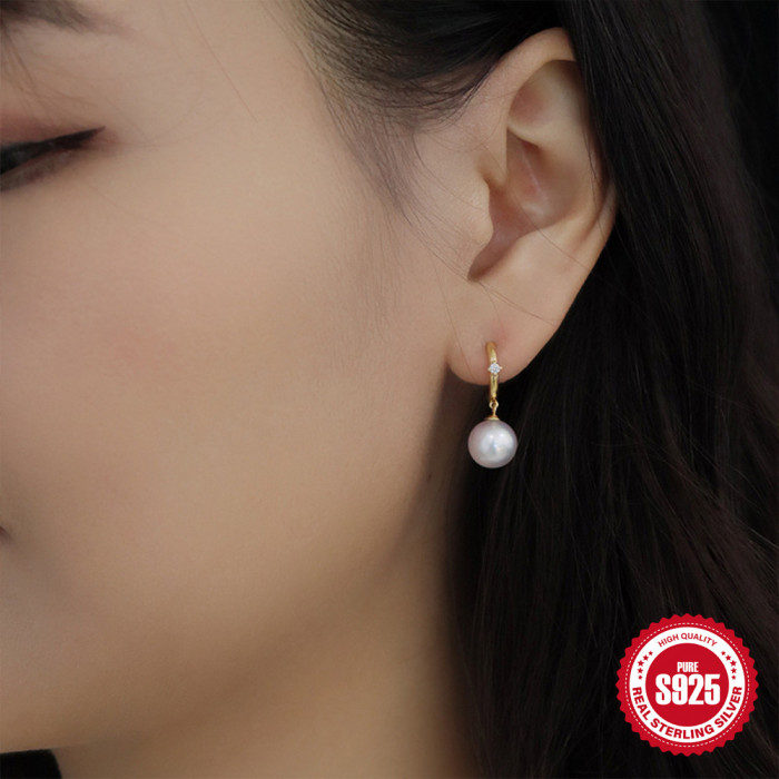S925 Sterling Silver Inlaid Diamond Elegant Pearl Hoop Earrings Korean and Japanese Style Internet Celebrity Hot Sale Daily Wear Earrings