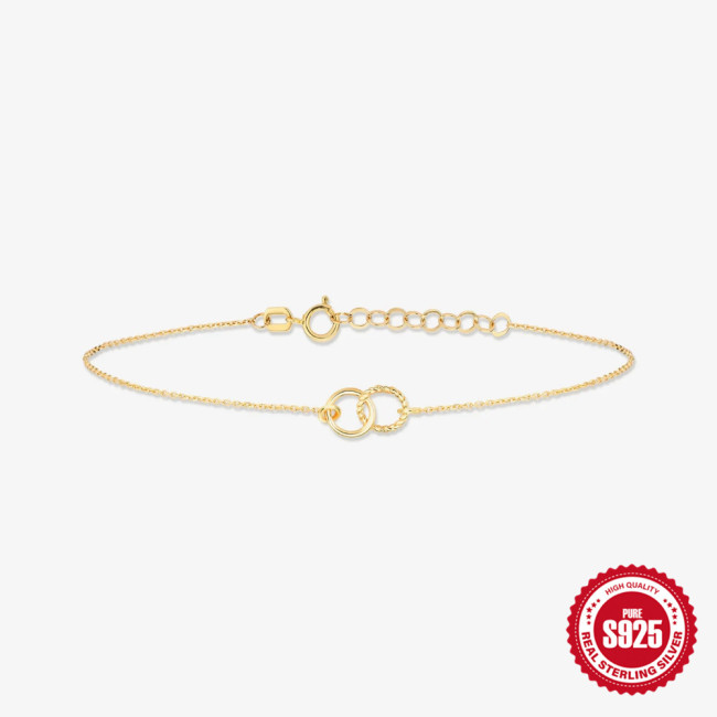 S925 Sterling Silver Elegant Versatile Double Circle Ring Women's Bracelet European and American Fashion Simple Ins Style Pure Silver Jewelry for Women