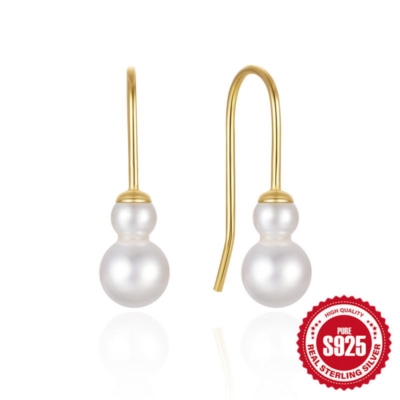 S925 Sterling Silver Ear Hook Pearl Light Luxury Elegant Fashionable Earrings Korean Style Fashion Niche Design Gourd Versatile Ear Jewelry