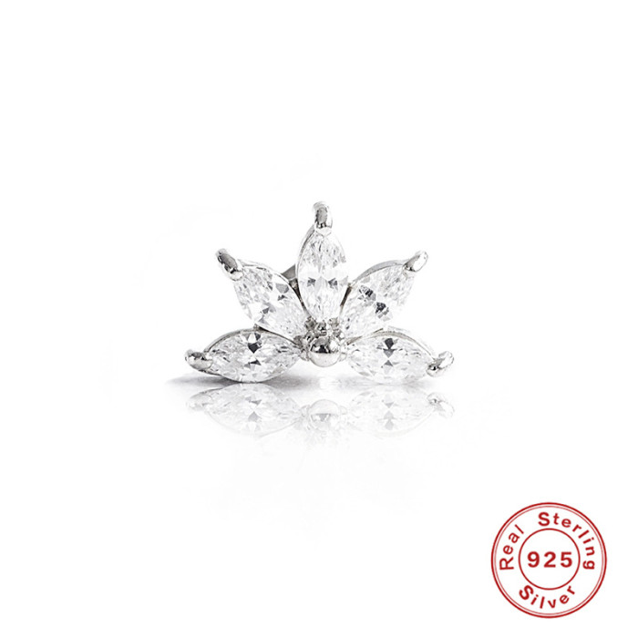 S925 Sterling Silver Diamond-Studded Marquise Piercing Threaded Earrings Korean and Japanese Internet Celebrity Creative Turtle Ins Body Piercing Ear Jewelry