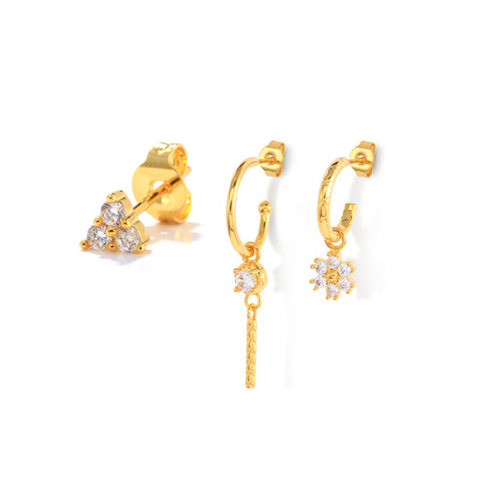 European and American Trendy INS Style Earrings Set Hot Selling on AliExpress Inlaid Brass Layered Women's Jewelry