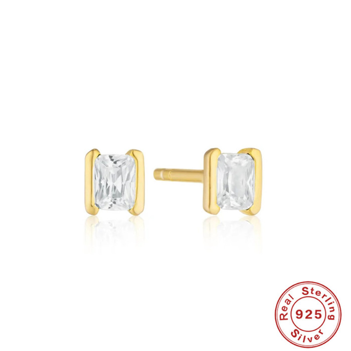 S925 Sterling Silver Rectangular Inlaid Diamond Fashion Stud Earrings European and American Hot Selling Elegant Light Luxury Office Wear Earrings for Women
