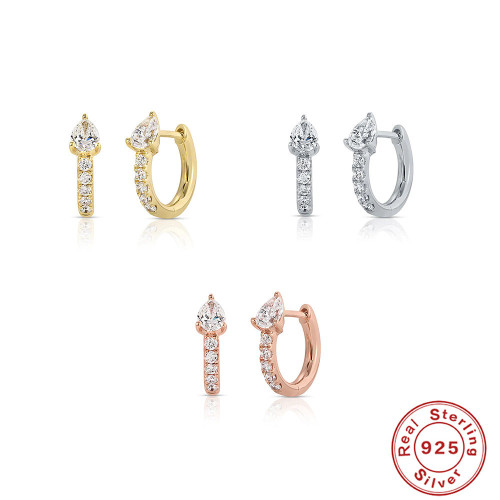 S25 Sterling Silver Classic Hoop Earrings with Perfect Design, Pear-Shaped Zircon, Ins Style, Simple and Versatile Earrings